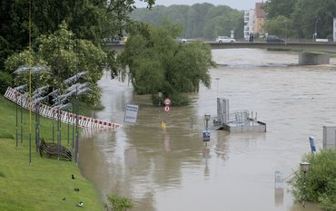 A river has burst its banks.