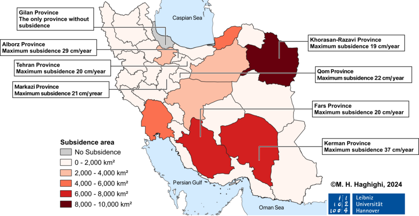 Karte des Iran mit farblich gekennzeichneten Provinzen