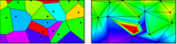 Examples of model parameterization (left Voronoi cells, right interpolated) used in Markov Chain Monte Carlo Tomography