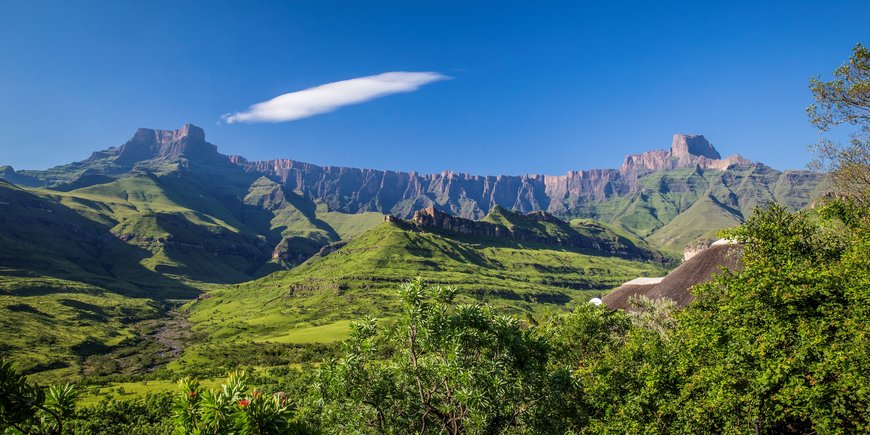 National park with meadows in the foreground and a mountain-like edge in the background with no vegetation running across the picture